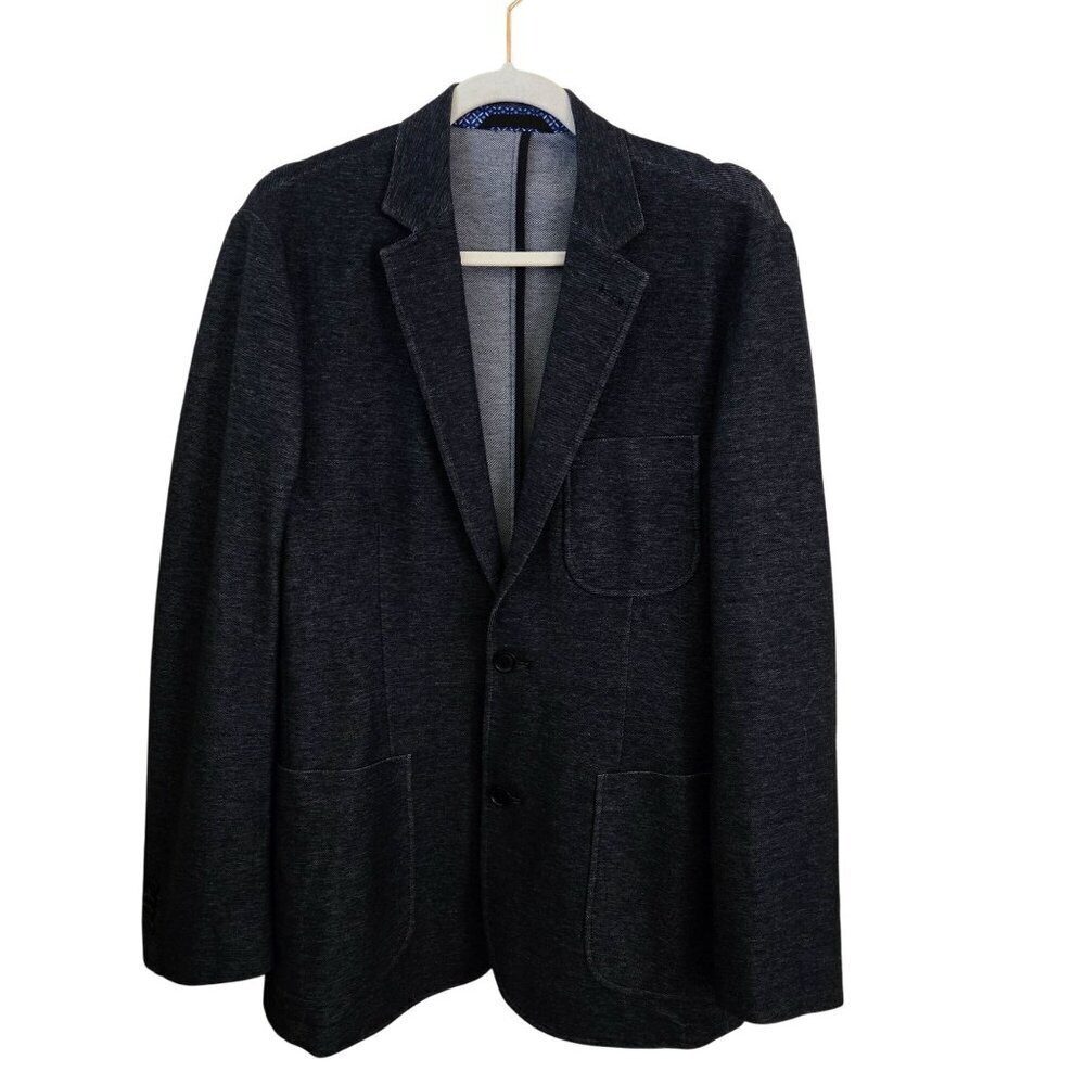James Campbell Denim Blue Knit Double Vent 2 Button Blazer Sport Coat Size S